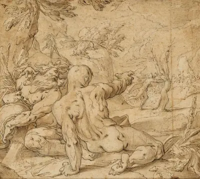 Apollon poursuivant Daphné av Abraham Bloemaert