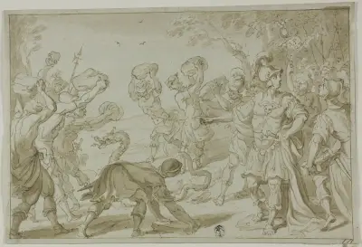 Roman Soldiers Stoning a Serpent av Abraham Bloemaert