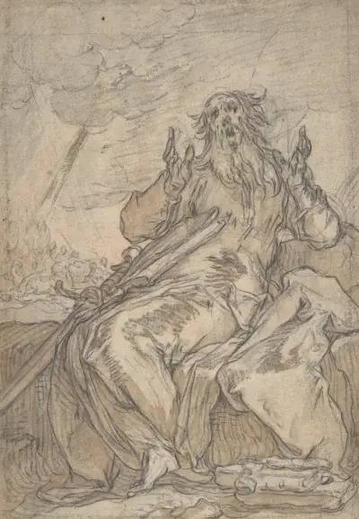 Paulus sittande, med sin omvändelse i bakgrunden av Abraham Bloemaert