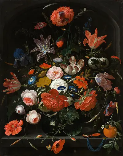Flowers in a Glass Vase av Abraham Mignon