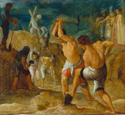 The Frankfurt Altarpiece of the Exaltation of the True Cross, The Digging for the Cross av Adam Elsheimer