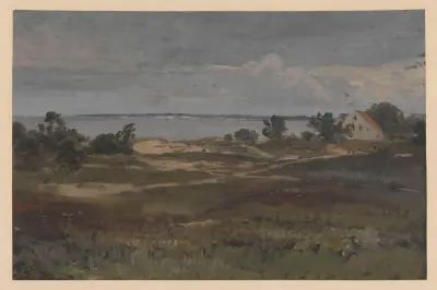 Aquatic landscape with Ahlbeck on the island of Usedom av Adolf Dressler
