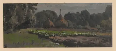 Haystacks against the background of a forest in Spreewald von Adolf Dressler