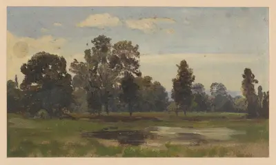 Landscape by the River Barycz. von Adolf Dressler