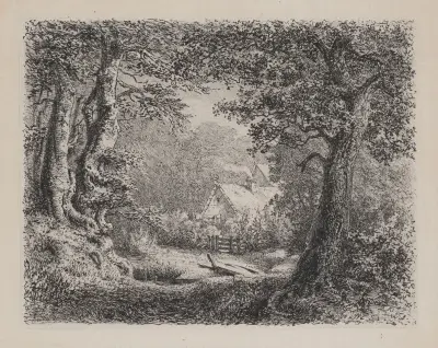 Landscape with a Country Cottage av Adolf Dressler