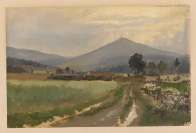 Road in Zlate Hory with a view of Mount Biskupia Kopa av Adolf Dressler
