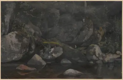 Rocky slope with a stream av Adolf Dressler