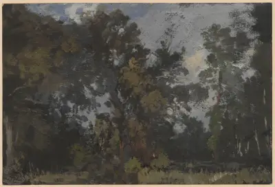 View of trees by the River Barycz av Adolf Dressler