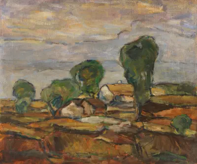 Landschaft mit Häusern und Bäumen av Adolf Hölzel