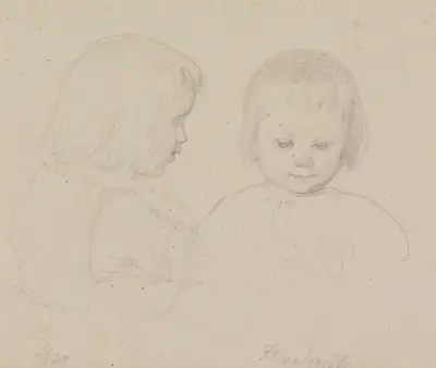 Kinderdoppelbildnis; Max und Roderich Schrödter, die Söhne des Künstlers av Adolf Schrödter