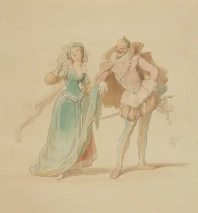 Kostümiertes Paar (Dame Kuss und der Junker) av Adolf Schrödter