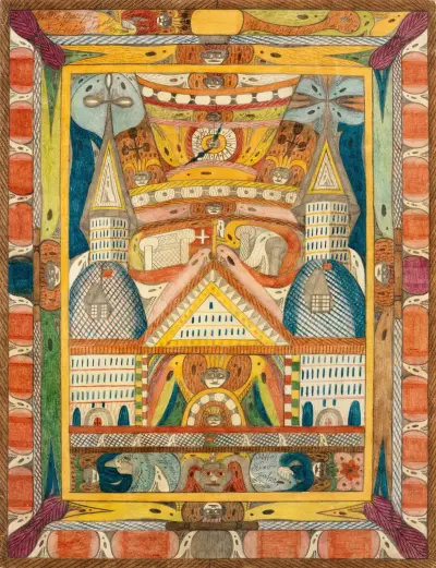 Leantika,=Riesen=Grand=Hottell, in Lion=See; Indien av Adolf Wölfli
