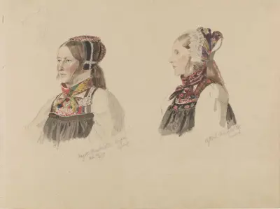 Aagot Knutsdatter Mykin og Astrid Knutsdatter Hell av Adolph Tidemand