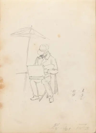 Artist under parasol (Probably 1838 or 1839) av Adolph Tidemand