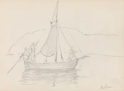 Båt med figurer, Kullen av Adolph Tidemand