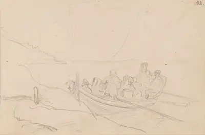 Båt med figurer av Adolph Tidemand