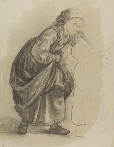 Bondekone og liten pike av Adolph Tidemand