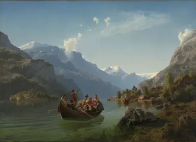 Bridal Procession on the Hardangerfjord av Adolph Tidemand