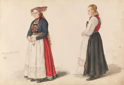Brud fra Vossevangen; brudepike Guro Lødve av Adolph Tidemand