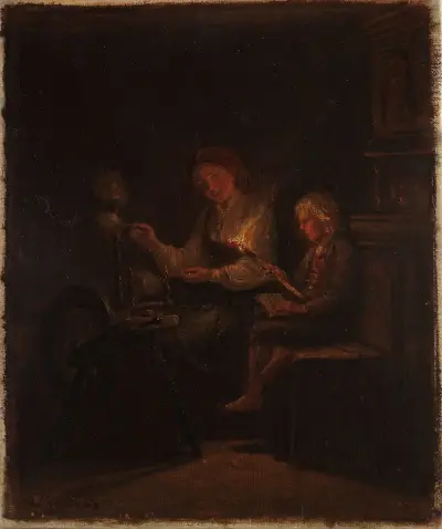 By the Spinning Wheel av Adolph Tidemand