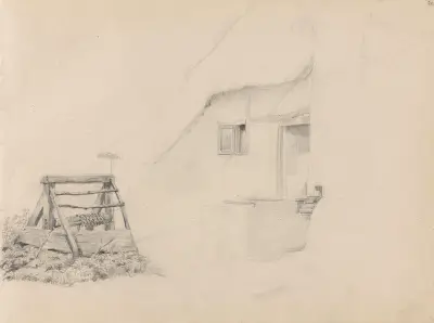 Courtyard with well av Adolph Tidemand