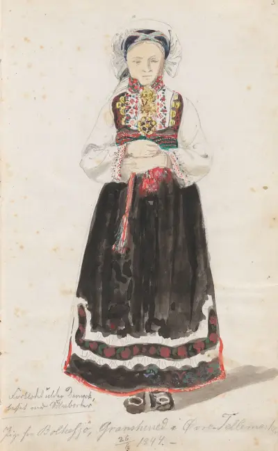 Draktstudie, Bolkesjø av Adolph Tidemand