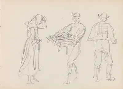En kvinnefigur og to mannsfigurer av Adolph Tidemand