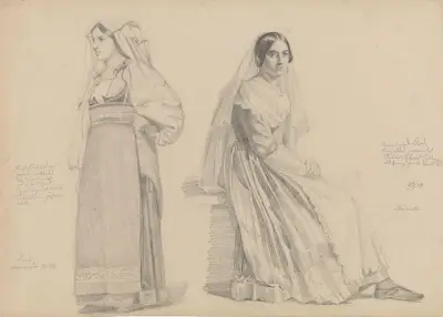 En stående og en sittende kvinne av Adolph Tidemand