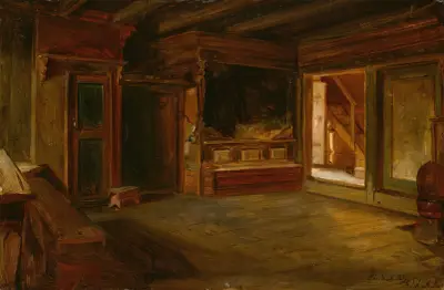 Farm Interior from Sandak av Adolph Tidemand