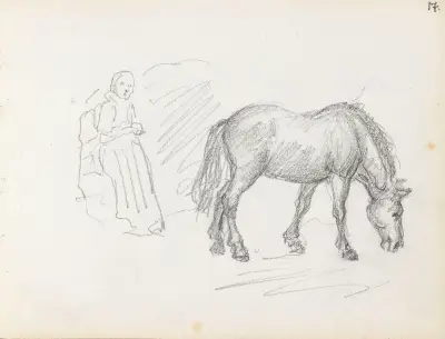Weibliche Figur und Pferd von Adolph Tidemand