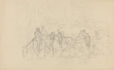 Figruscene med ryttere av Adolph Tidemand