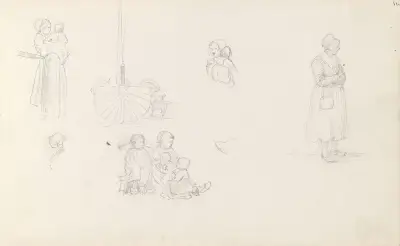 Figur- og båtstudier av Adolph Tidemand