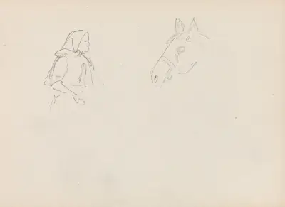 Figur- og hestestudie av Adolph Tidemand