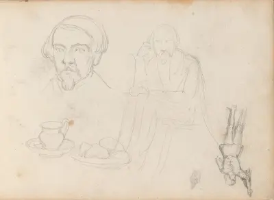 Figure studies; jug and dish av Adolph Tidemand