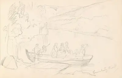 Figurer i båt, Brunlaug av Adolph Tidemand