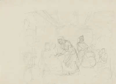 Figurer i bondeinteriør av Adolph Tidemand