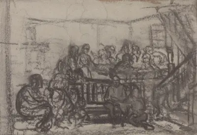 Figurer i interiør av Adolph Tidemand