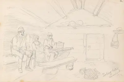 Figurer i interiør, Torrbergssätern av Adolph Tidemand