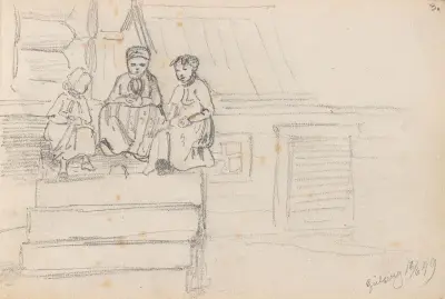Figurer i trapp, Gulsvik av Adolph Tidemand
