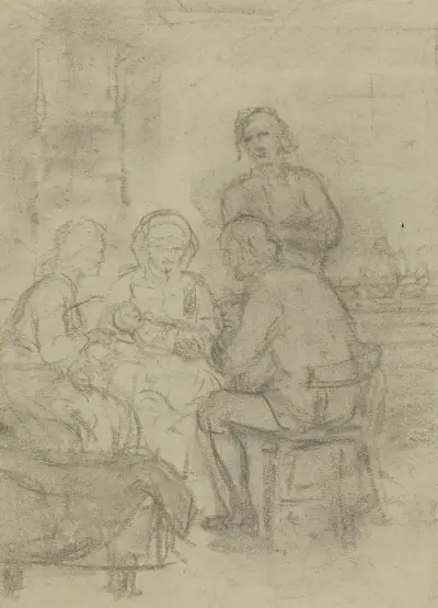 Figurer rundt kvinne med spebarn av Adolph Tidemand