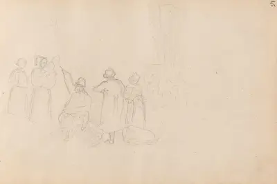 Figurer ved en båt av Adolph Tidemand