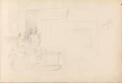 Figurgruppe i interiør av Adolph Tidemand