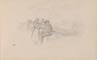 Figurscene i interiør av Adolph Tidemand