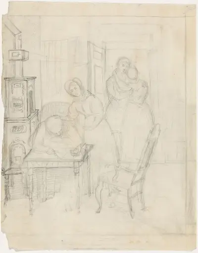 Fire figurer i interiør av Adolph Tidemand