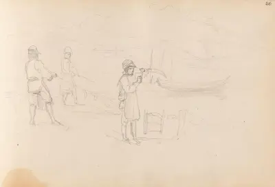 Fiskere på stranden av Adolph Tidemand