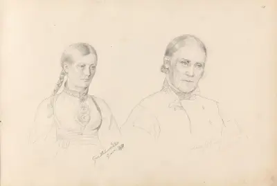 Gro Halvorsdatter Grave; Hans Hansen Grøn, Sandefjord av Adolph Tidemand