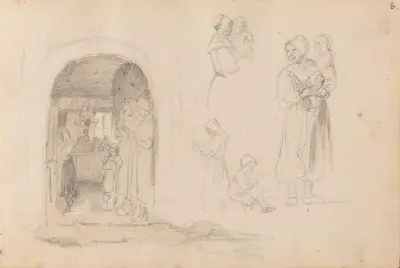 Gudstjeneste; figurstudier av Adolph Tidemand