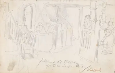 Gudstjeneste i Sauland kirke, Adolph Tidemand