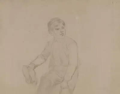 Gutt med sko i hendene av Adolph Tidemand