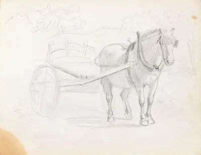 Hest og vogn av Adolph Tidemand